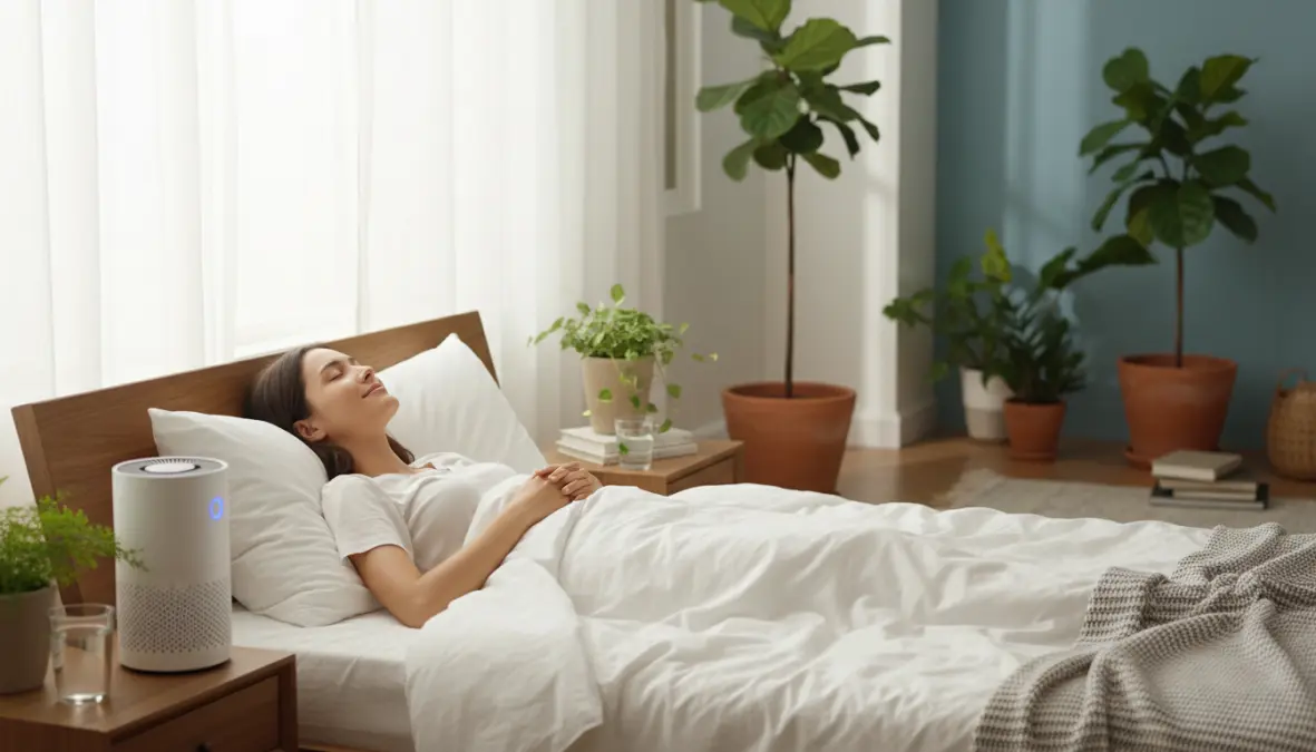 Purificatore aria per allergie in camera da letto durante la notte