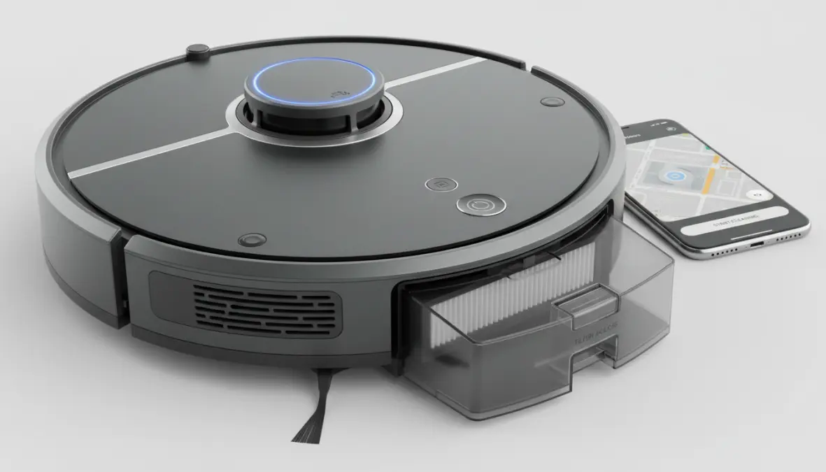 Caratteristiche essenziali di un robot aspirapolvere intelligente con sensori e mappatura laser
