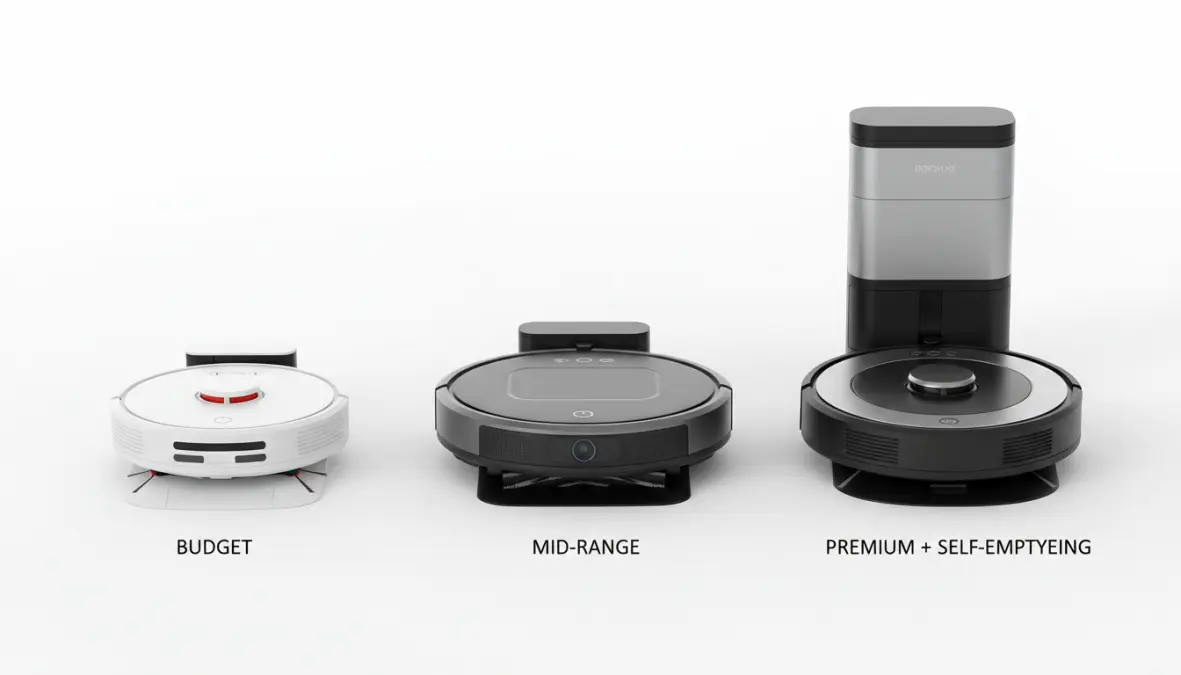 Confronto tra robot aspirapolvere di diverse fasce di prezzo dal modello economico al premium
