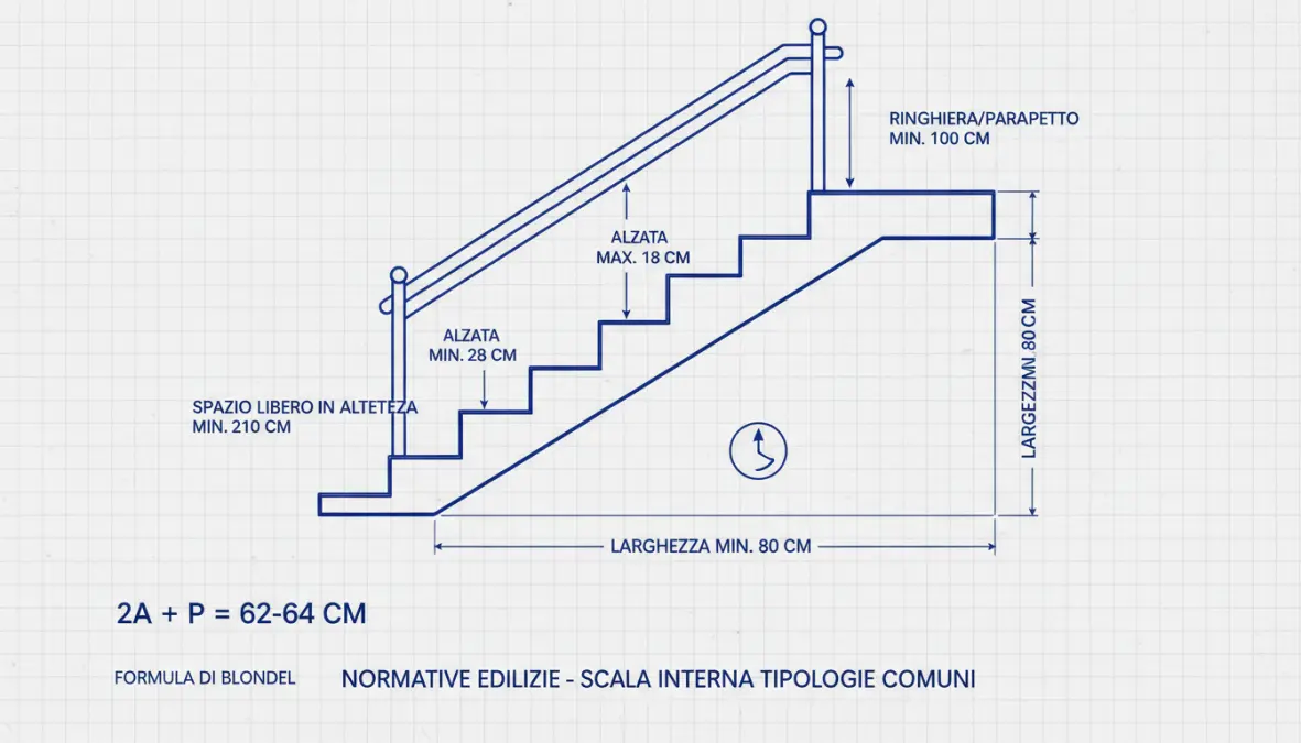 Dimensioni e normativa scale interne: alzata, pedata e requisiti di sicurezza