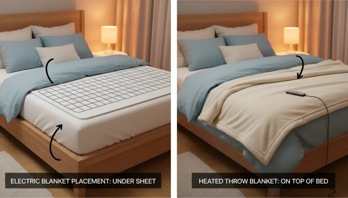 Differenza tra scaldasonno sotto lenzuolo e coperta elettrica sopra il letto