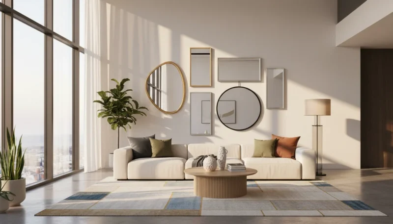 Specchi da parete decorativi in soggiorno moderno con luce naturale