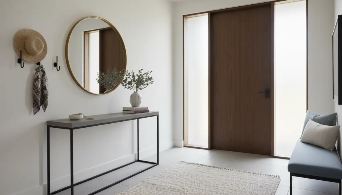Specchi ingresso posizionati sopra consolle in corridoio elegante