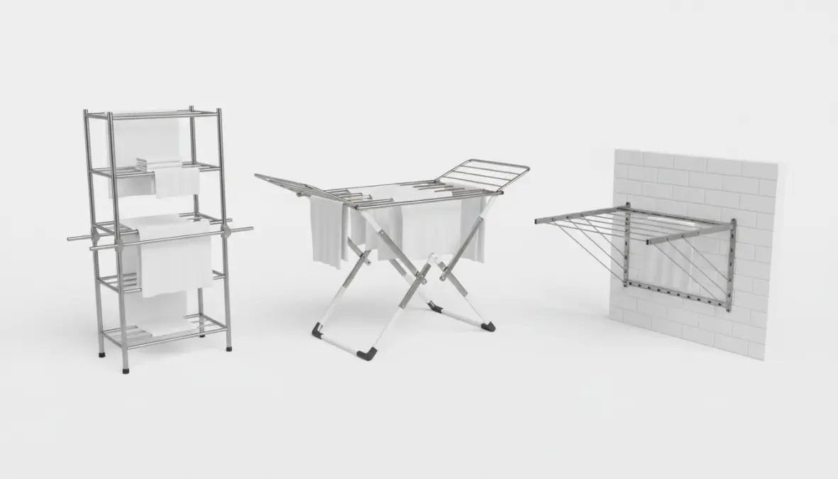 Tipologie diverse di stendibiancheria: modello a torre, pieghevole e a parete