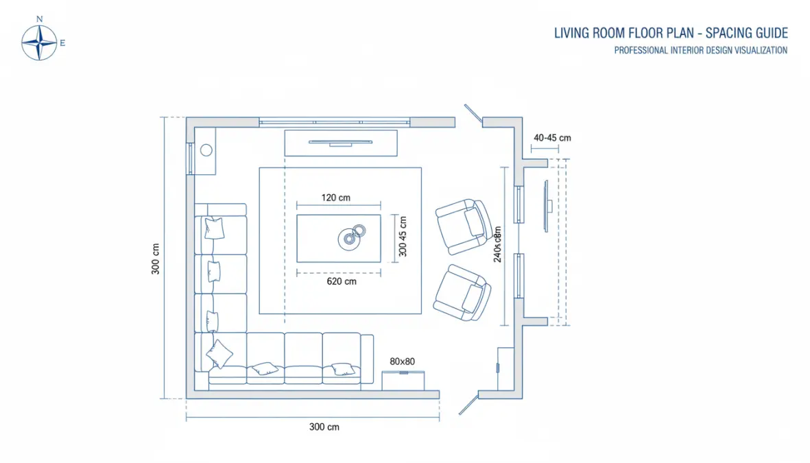 Schema dimensioni corrette tavolino da salotto rispetto al divano con misure ideali