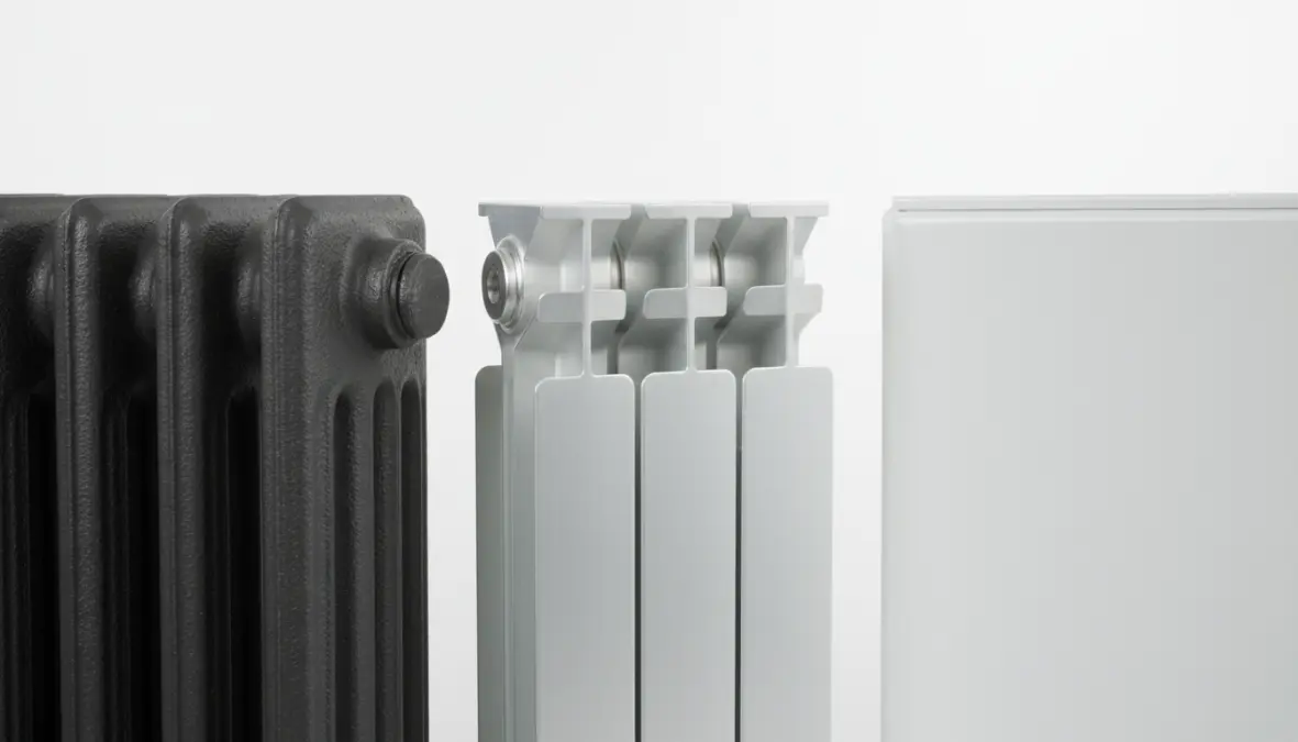 Confronto tra termosifoni in ghisa, alluminio e acciaio con diverse caratteristiche e materiali