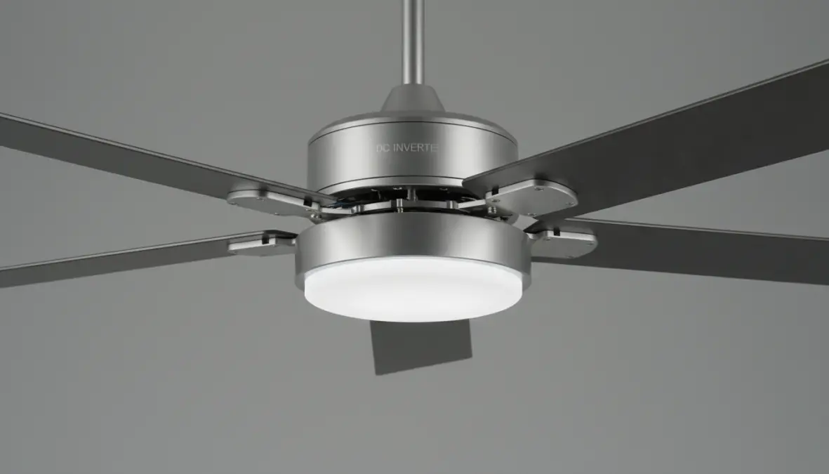 Dettaglio motore DC inverter e pale ventilatore a soffitto con luce LED integrata