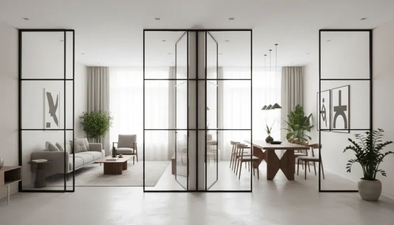Vetrate interne moderne che dividono elegantemente un open space con luminosità naturale