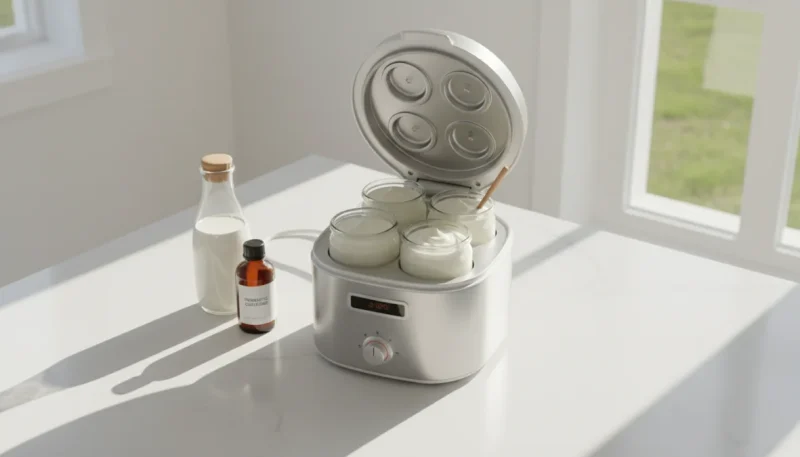 Yogurtiera elettrica con vasetti di vetro per preparare yogurt fatto in casa