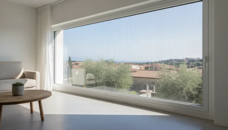 Zanzariera installata su finestra moderna per protezione da insetti