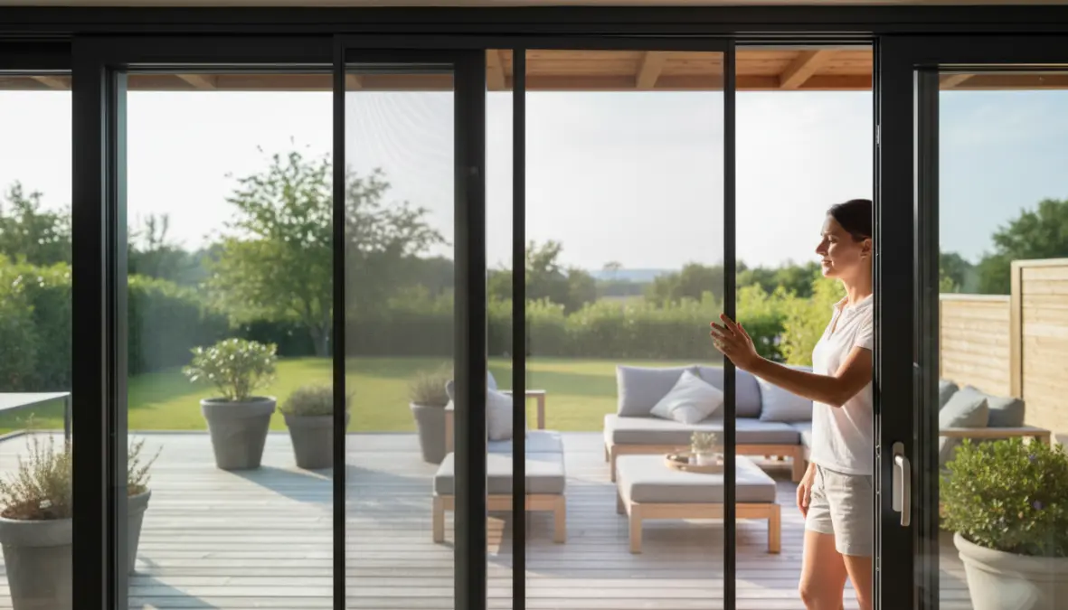 Zanzariera scorrevole per porta finestra con sistema a guide