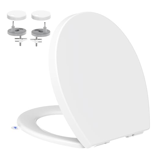 Tavoletta WC Universali O Forma, YEAUPE PRO Copriwater, Sedile WC Chiusura Ammortizzata con Sgancio Rapido a un Pulsante, Plastica Facile da Pulire, Bianco, 44,6 x 37,2 x 4,3 cm