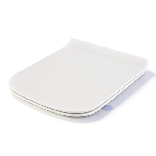 SREWOHS PRO Tavoletta wc Universali Forma Quadrata [CORTO], Sedile WC Urea-Formaldeide Chiusura Ammortizzata Tavoletta wc con Sgancio Rapido a un Pulsante, Testato fino a 150 kg, Bianco,42,5 * 34.5CM