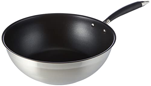 Amazon Basics Padella da wok in acciaio INOX, 28 cm, Nero