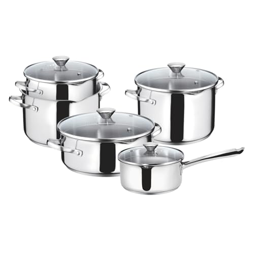 Lagostina Smart Set di Pentole Induzione, Gas e Forno in Acciaio Inox 18/10, 9 Pezzi, Fondo Lagoseal Plus Triplo Strato, Batteria di Pentole con 4 Casseruole, Pentola 2 Maniglie, 4 Coperchi