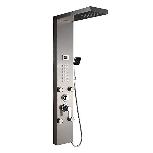 Auralum Colonna Doccia Idromassaggio 4 Funzioni con Soffione Doccia e Doccetta, Pannello Doccia Idromassaggio con Display LCD, Pannello Doccia con Miscelatore in 304 Acciaio Inox per Bagno