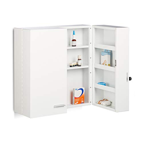 Relaxdays Armadietto Porta Medicinali XXL, Richiudibile, a 2 Ante, 11 Scomparti per Medicine HLP 53 x 53 x 20 cm, Bianco