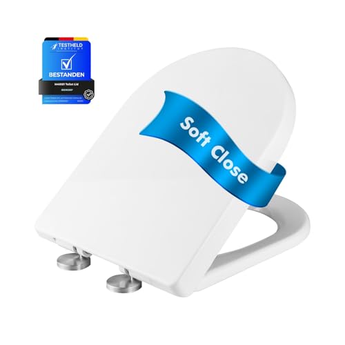 Ibergrif M41001 Sedile WC, Copriwater Universali D Forma,Tavoletta WC Chiusura Ammortizzata, Rapido Montaggio,Plastica Antibatterico Facile da Pulire, Bianco, 468 x 361 x 42 mm