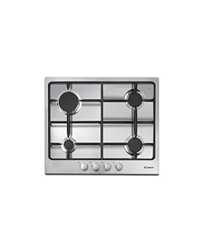 Candy CHW6LBX Piano Cottura a Gas, 4 Fuochi, da Incasso, Griglie in metallo, Valvola di Sicurezza, GPL e Metano, 59,5x51x8 cm, Acciaio Inox