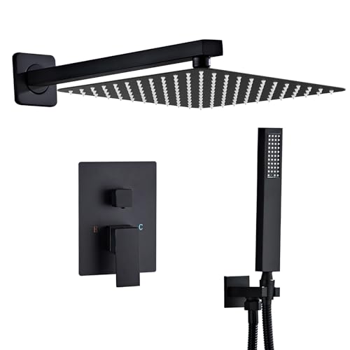 SaniteModar Set Doccia Incasso Nero, Miscelatore Doccia Incasso con 30x30cm Soffione, kit Doccia Incasso con Doccetta