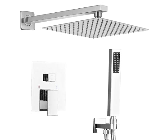 SaniteModar Set Doccia Incasso Cromo, Miscelatore Doccia Incasso con 25x25cm Soffione, kit Doccia Incasso con Doccetta