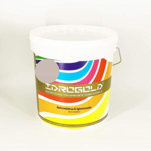 Pittura TEMPERA Idropittura Opaca Interni BIANCA O COLORATA Semilavabile ALTA COPERTURA (14 Litri, TORTORA S2005-Y50R)