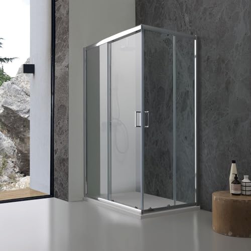 Kiamami Valentina - Box doccia rettangolare 70x90 cm con vetro trasparente e profili in alluminio | Giada