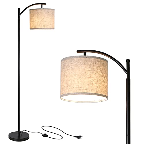 Lampada da Terra Salotto 1.6M, Lampada da Terra ad Arco 720LM 3000K Bianco Caldo, Piantana LED con una Lampadina LED da 9W(E27), Paralume in Lino Beige, Base in Ferro, per Camera da Letto, Soggiorno