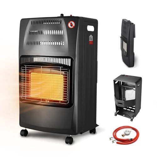 Wintem - Stufa a Gas Richiudibile 4200W con 3 Livelli di Riscaldamento, Accensione Piezoelettrica e Vano Porta-Bombola da 15Kg, Compatta e Facile da Riporre (Nera)