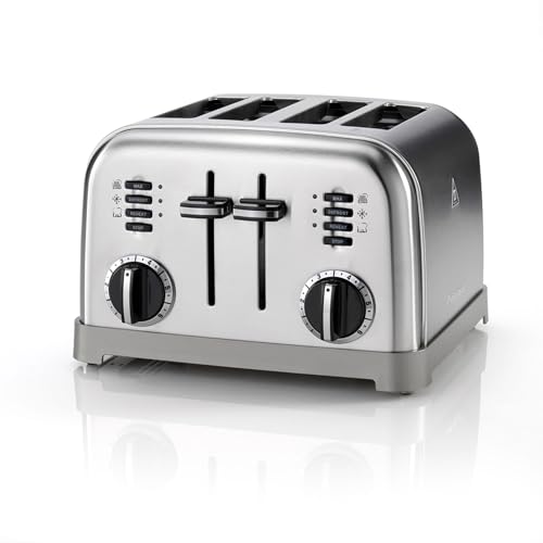 Cuisinart Tostapane a 4 fette | Ampie fessure, ideale per pane spesso e bagel | 6 livelli di doratura più scongelamento | leva di sollevamento alta | Bollitore abbinato disponibile | Argento