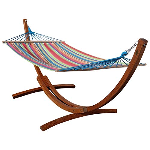 ALEOS. Telaio per amaca 320cm Amaca CALETA con telaio in legno di larice con amaca a pali rigati