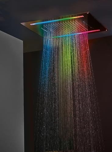 MAPLES - Soffione da incasso con cascata e cromoterapia made in Italy in acciaio inox a specchio