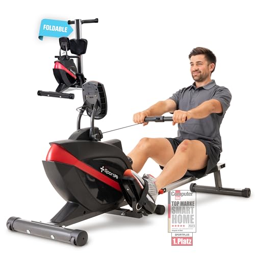 SportPlus Vogatore per Casa, Sistema Frenante Magnetico Silenzioso Esente da Manutenzione, Massa Volano di ca 8 kg, Computer di Allenamento con Ricevitore di Impulsi a 5 kHz, Peso Max Utente 150 kg.