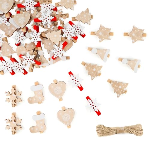 lafo 71 mollette in legno di Natale, mini mollette decorative per foto e calendario dell'Avvento, piccole mollette in legno per decorazioni natalizie