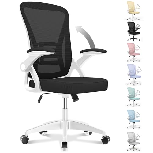 rattantree Sedia da Ufficio con Supporto Lombare, Sedia Ufficio Ergonomica con Braccioli Regolabili in Rete Traspirante, Altezza Regolabile e Schienale Inclinabile, Bianco E Nero