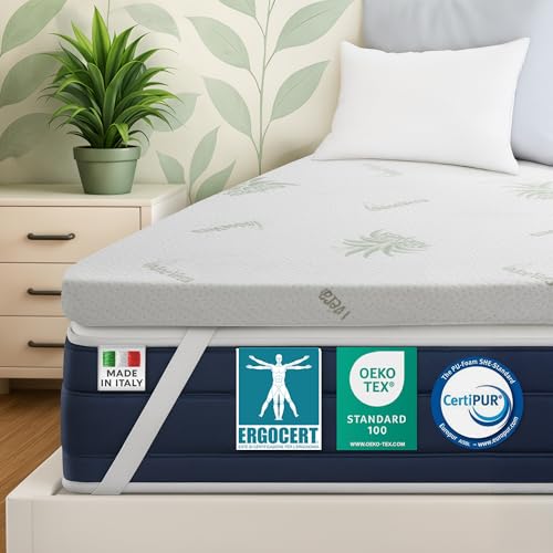 DOLCI SOGNI - Topper Memory Foam 160x190 Alto 5 cm - Correttore Materasso - Topper in Memory per Materasso Matrimoniale 160x190 Sfoderabile in Aloe Vera - Made in Italy