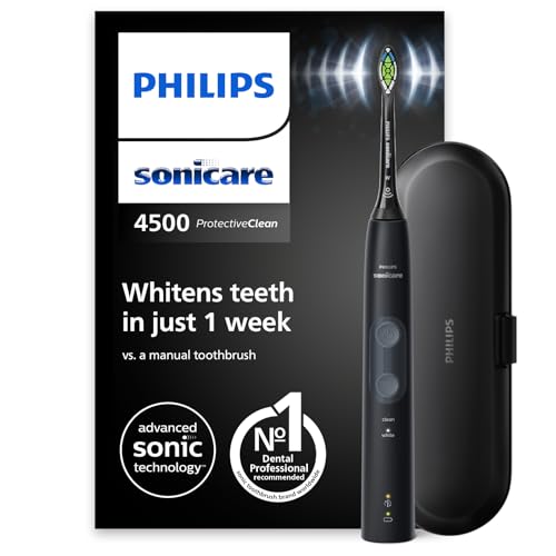 Philips Sonicare ProtectiveClean 4500 spazzolino elettrico, spazzolino sonico con 2 modalit&agrave; di spazzolamento, Clean e White, sensore di pressione, timer e custodia da viaggio, nero, modello HX6830/53