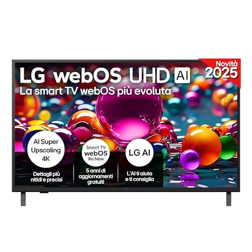 LG webOS UHD AI UA75 TV 43 pollici, Smart TV 4K Ultra HD, Processore &alpha;7 Gen8, webOS con AI, Filmmaker mode, HDR10, Gaming con VRR 4K@60Hz, Game Optimizer, Wi-Fi, 43UA75006LA 2025
