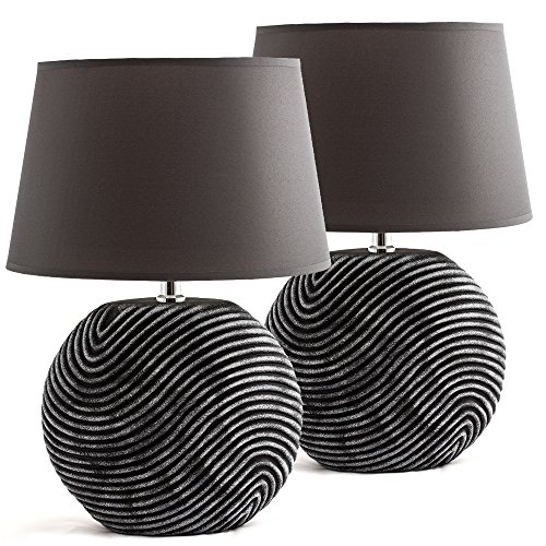 Set in due BRUBAKER Lampada da tavolo in ceramica anthracite, paralume anthracite - Altezza 38 cm