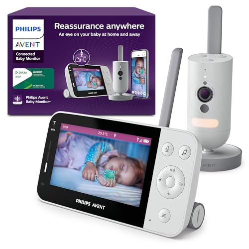 PHILIPS Avent Connected Baby Monitor con Wi-Fi, telecamera HD di alta qualit&agrave;, visione notturna a infrarossi, rilevamento del pianto, audio bidirezionale, 12 ore di autonomia, modello SCD951/26