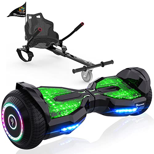 EVERCROSS EV2 Hoverboards con Sedile - 5,2 Ah Batteria, 15 km/h, Musica Bluetooth, Luci a Pedale a 7 Colori, Limite Peso 85KG, Hover board con Hoverkart per Bambini, Ragazzi e Adulti Nero