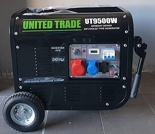 UNITED TRADE Generatore a scoppio/Gruppo elettrogeno/Generatore di Corrente HP 6.5 avviamento Elettrico con Chiave e Telecomando carrellato - TRIFASE