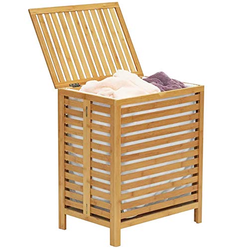 BAKAJI Cesto Biancheria Sporca Portabiancheria Casa in Legno di bamb&ugrave; e Tessuto Contenitore Salvaspazio con Coperchio e Sacco Estraibile capacit&agrave; 100lt Dimensione 50 x 35 x 60 cm