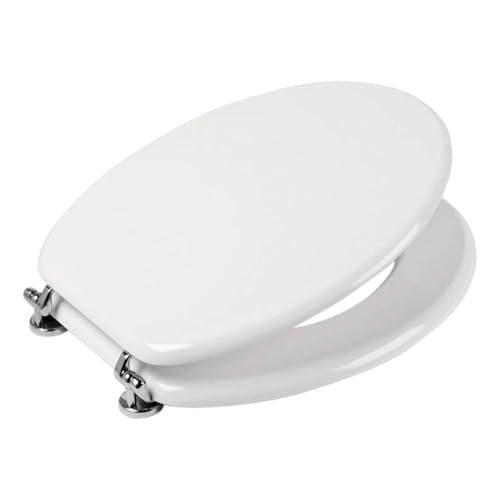 Copriwater Universale MDF Bianco 43x36 cm Sedile WC Resistente con Cerniere Cromate Compatibile con WC Standard Chiusura Stabile Facile Installazione
