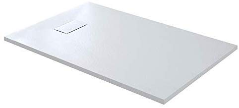 Piatto Doccia Spessore 2.6 Cm In Resina Effetto Pietra Stone Ardesia Antiscivolo Riducibile Indistruttibile Filopavimento Arredo Bagno Con Griglia Di Copertura Colore Bianco (90 x 90 cm)