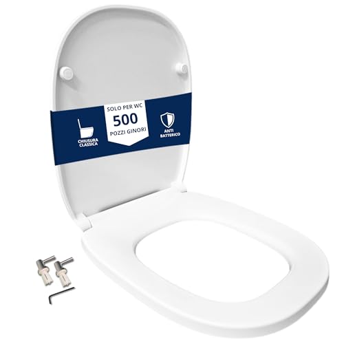HYDRO HOME Copriwater Compatibile con Pozzi Ginori 500, Tavoletta WC Termoindurente Antibatterica, Sedile WC con Cerniere Fissaggio dall&rsquo;Alto Chiusura Classica, Montaggio rapido, Bianco