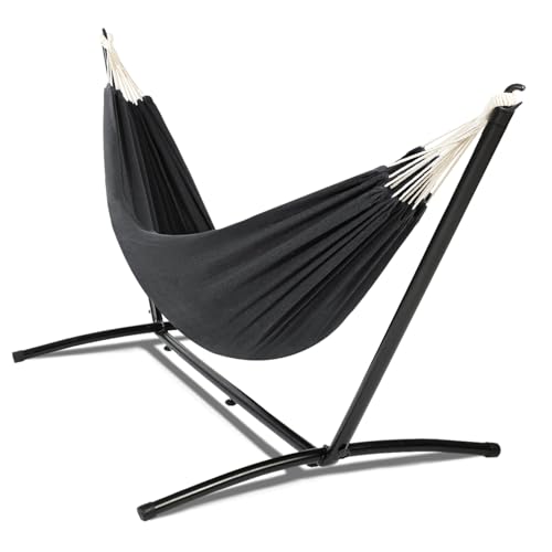 IDMarket - Amaca con supporto in metallo nero e tela grigio antracite