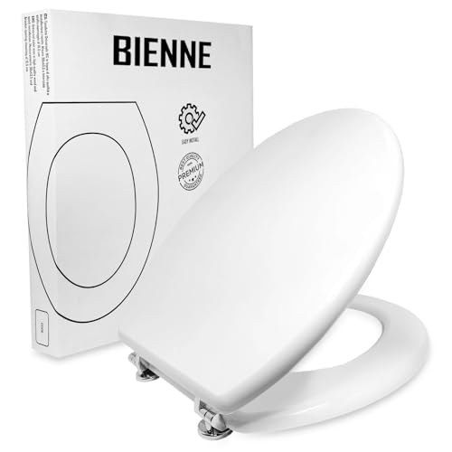 Copriwater Universale in Legno, Sedile WC per Bagno, Tavoletta Copri WC Resistente, Coprivaso con Cerniere in Acciaio inox antiruggine, Adatto a Sanitari Standard, Facile da Montare