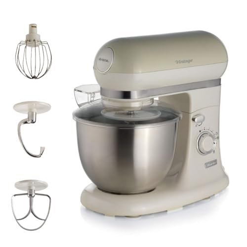 Ariete Impastatrice Vintage 1588, Planetaria per Pane, Pizza, Dolci e Pasticceria, Gancio, Frusta a Cuore e Frusta a Filo Inclusi, Capacit&agrave; 5.5 Litri, 7 Velocit&agrave; + Pulse, 1200W, Beige