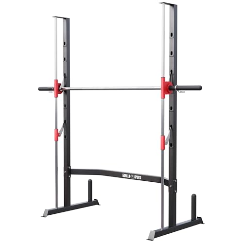 Gorilla Sports&reg; Power Rack - con Bilanciere 25mm, Adattatore da 50mm, Supporto Dischi Pesi, Max. 300 kg, Acciaio - Power Tower, Half Rack, Gabbia Squat, Allenamento, Palestra, Casa, Fitness